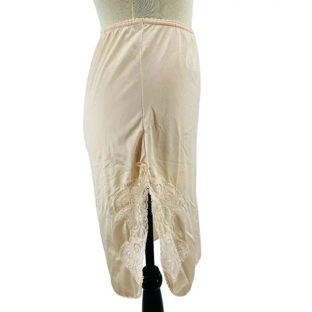Vintage Bali Half Slip Peach Nylon Lace Slit Size Small